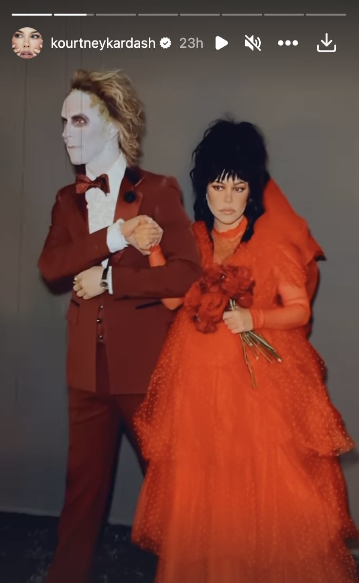 Kourtney Kardashian Barker and Travis Barker as Lydia Deetz and Beetlejuice From "Beetlejuice"