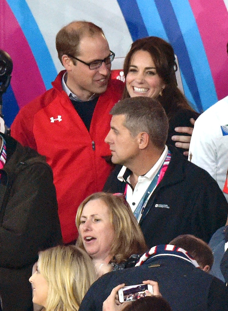 Will wrapped his arm around a smiley Kate during the September 2015 Rugby World Cup.