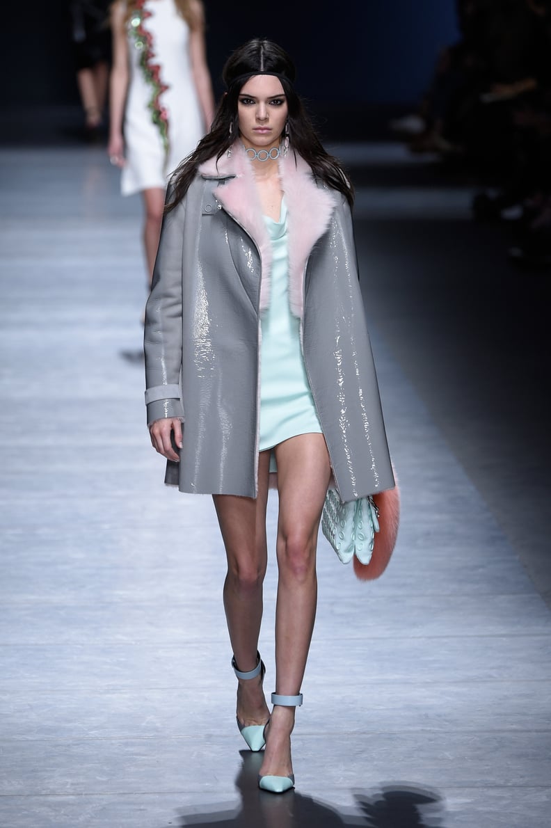 Kendall Walked the Versace Runway in a Gray and Pastel Look