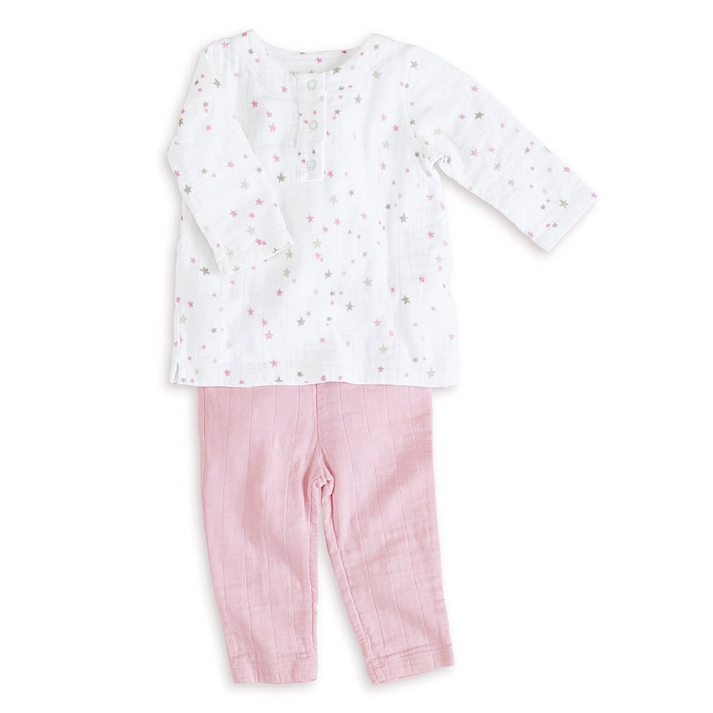 Aden + Anais Lovely Starburst Tunic Top ($20), Aden + Anais Lovely Solid Pink Muslin Pants ($20)