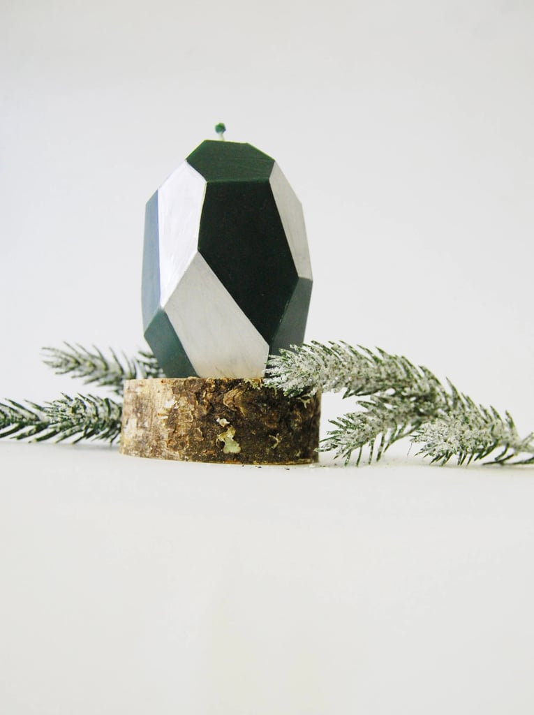 For Your Tablescape: Green and Silver Faceted Geometric Christmas Candle