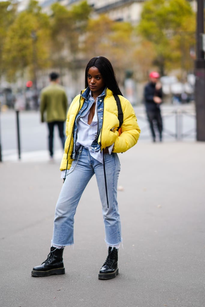 Layer Up in a Yellow Puffer and Combat Boots