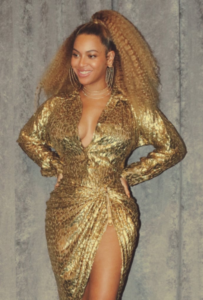Beyonce Wearing Michael Kors Gold Skirt and Top