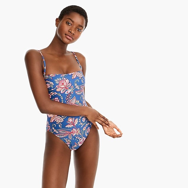 High-Leg Bandeau One-Piece in Blue Multi Floral