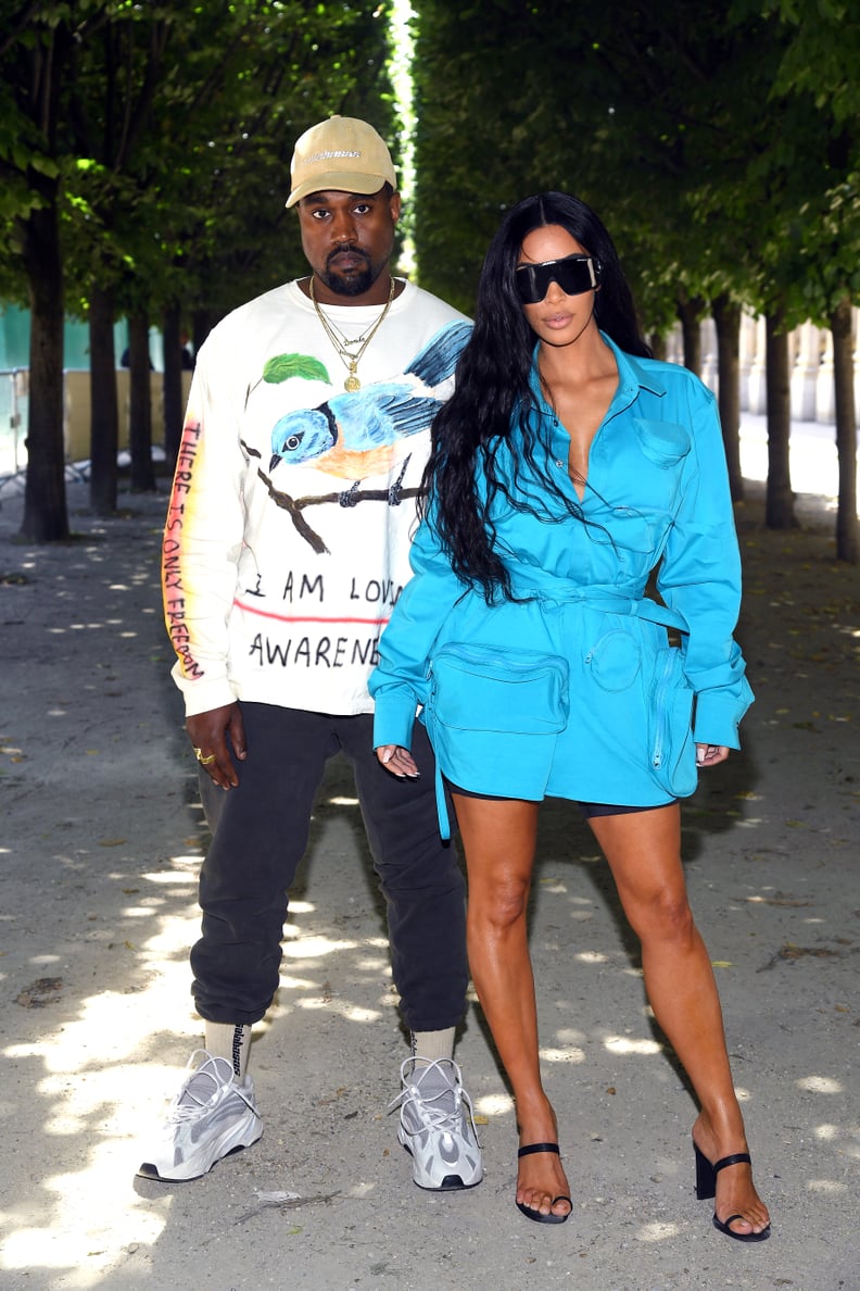 Kim Kardashian and Kanye West at Paris Fashion Week 2018 POPSUGAR Celebrity