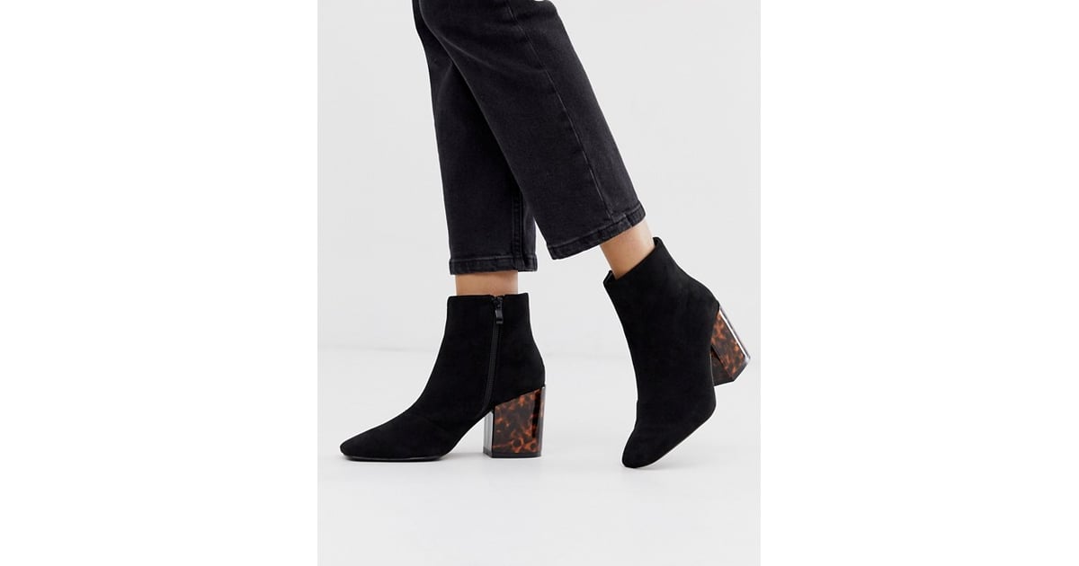 black boots with tortoiseshell heel