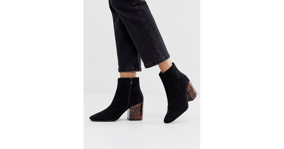 tortoiseshell heel ankle boots