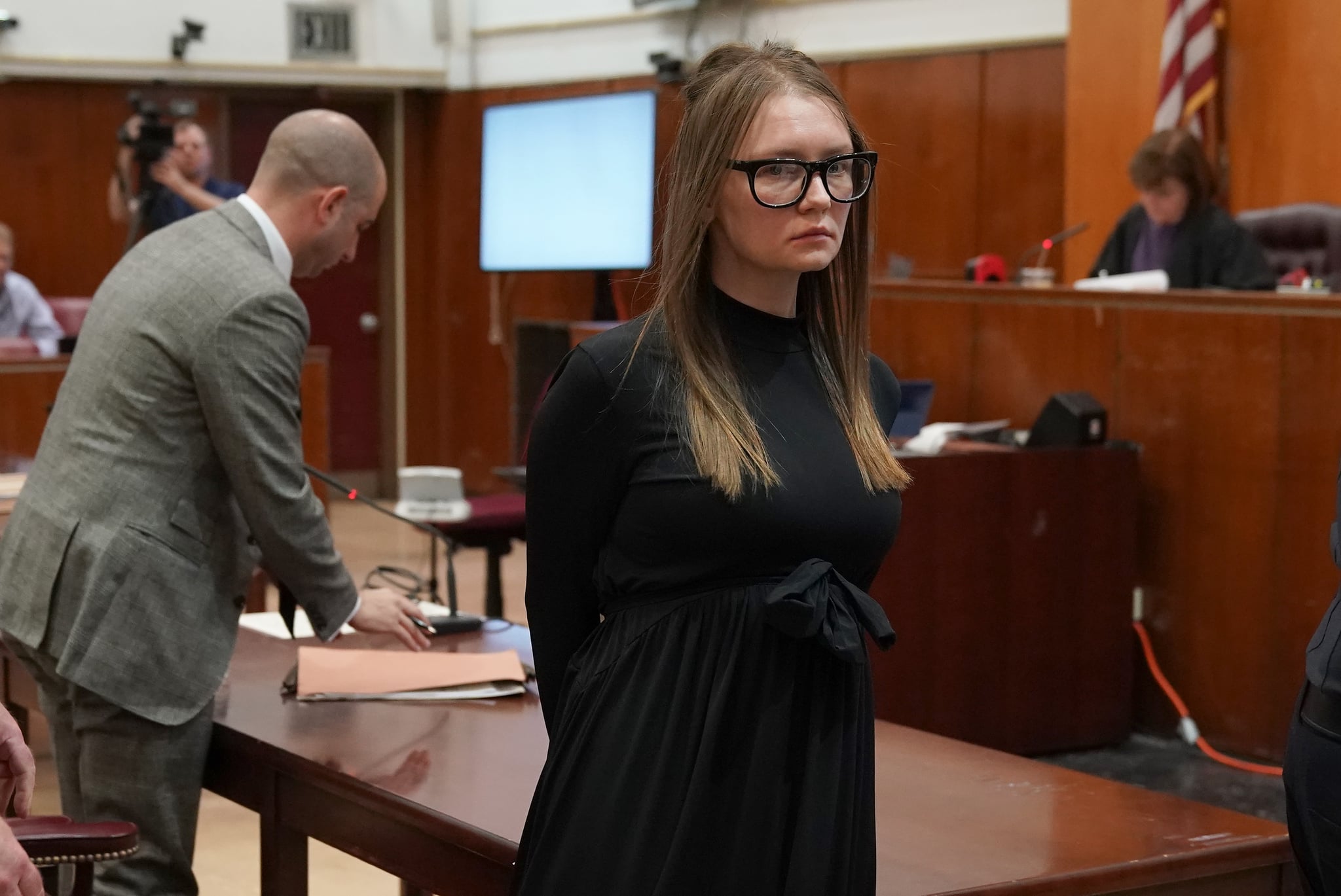 Fake German heiress Anna Sorokin is led away after being sentenced in Manhattan Supreme Court May 9, 2019 following her conviction last month on multiple counts of grand larceny and theft of services. (Photo by TIMOTHY A. CLARY / AFP) (Photo credit should read TIMOTHY A. CLARY/AFP via Getty Images)