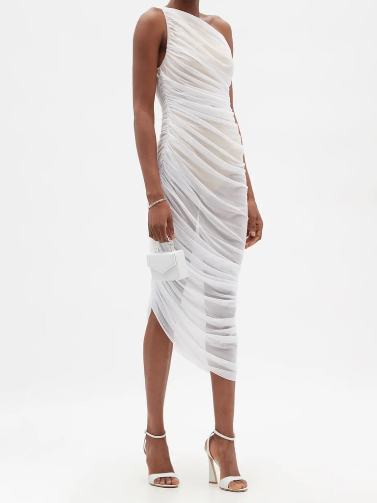 Norma Kamali Diana One-Shoulder Gathered Jersey-Mesh Dress ($107, originally $215)