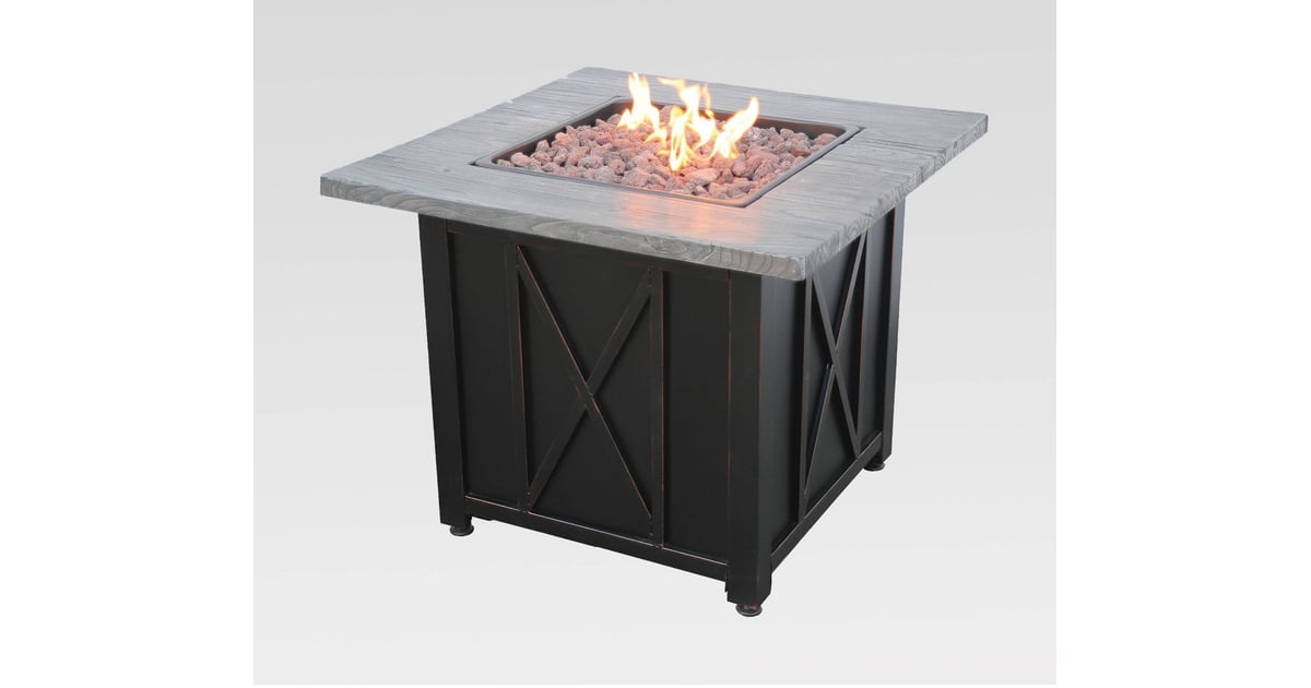 30" Outdoor Patio Gas Fire Pit with Wood Look Resin Mantel Gray These