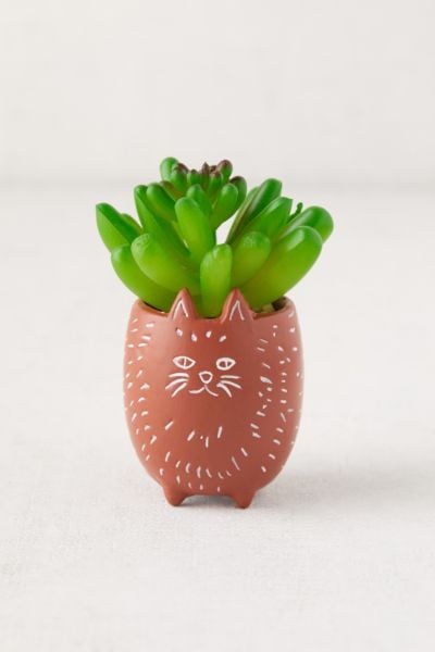 Tiny Animal Pot Faux Succulent