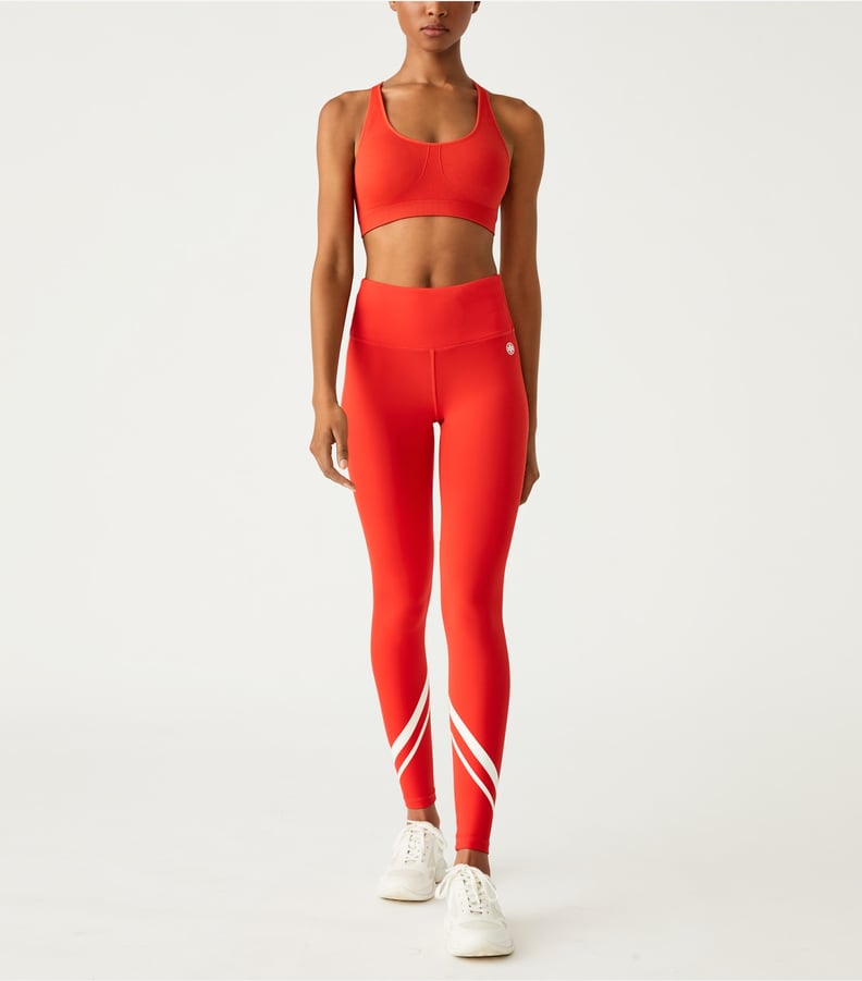 Tory Sport Seamless Adjustable Racerback Bra and High-Rise Weightless Chevron Leggings