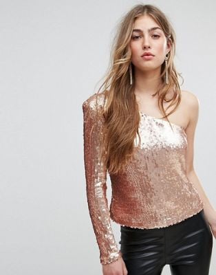 Missguided Sequin One Shoulder Top