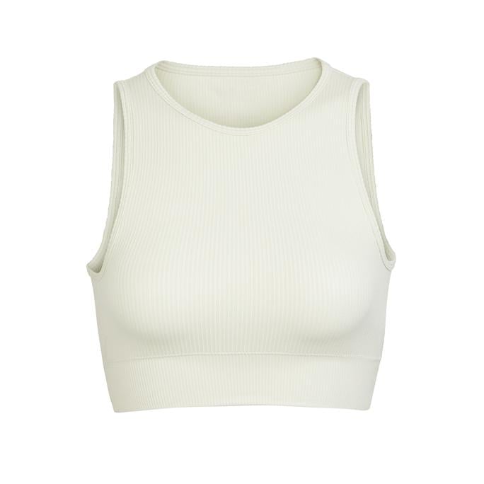 Stretch Rib High Neck Bra in Bone