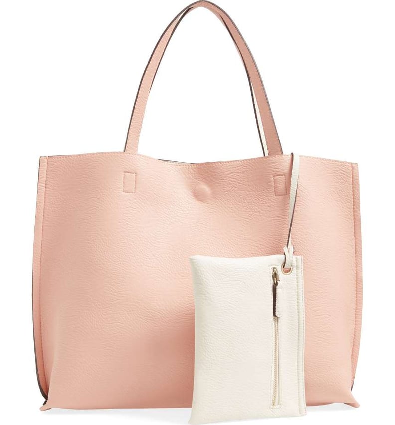 Street Level Reversible Faux Leather Tote & Wristlet