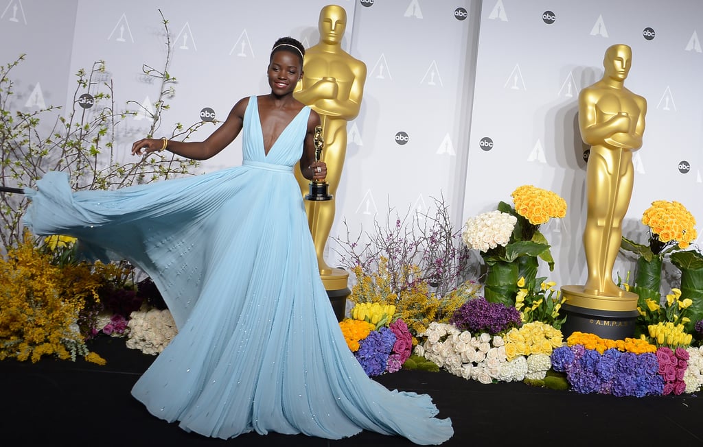 Lupita Nyong'o in Light Blue Prada Dress at Oscars 2014