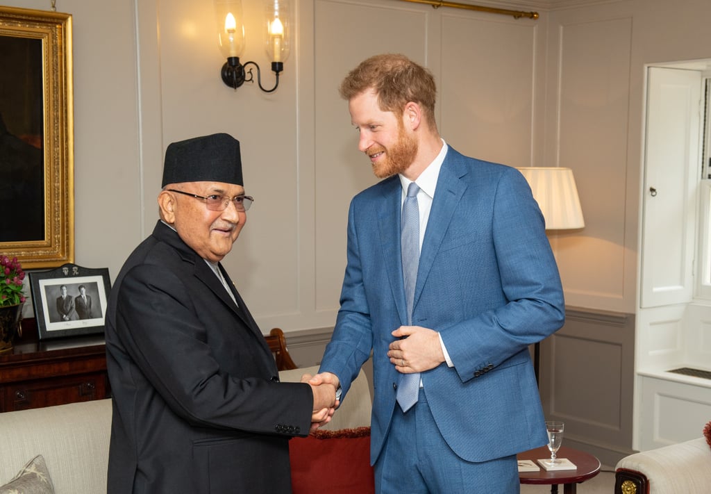 Prince Harry Visits With Prime Minister of Nepal June 2019