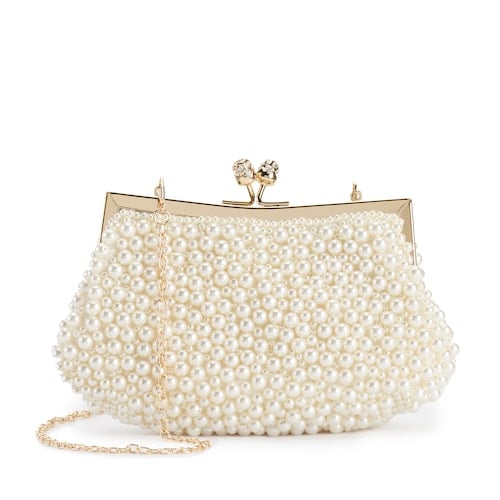 Leore by La Regale Pearl Cluster Pouch Clutch