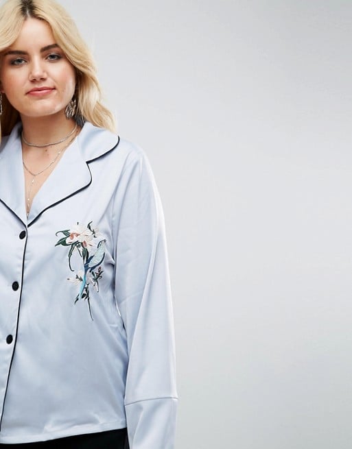 Alice & You Pajama Shirt With Contrast Piping And Floral Embroidery