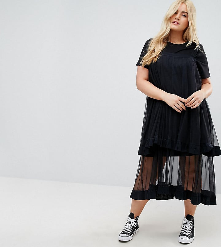 mesh overlay t shirt dress