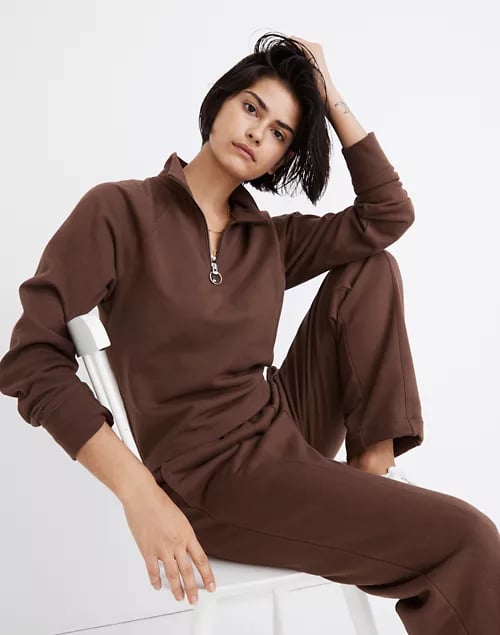 A Sweatsuit: Madewell MWL Ribbed Half-Zip Raglan Sweatshirt and Ribbed Seamed Sweatpants