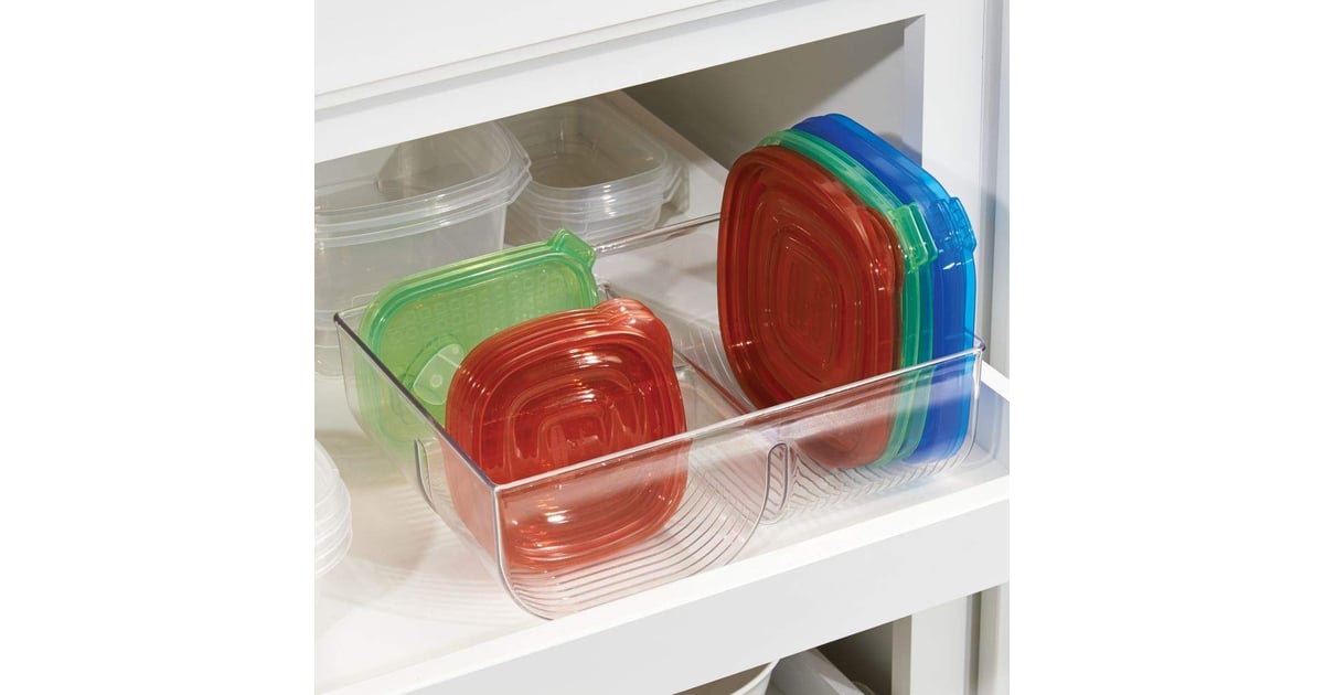 mDesign Food Storage Container Lid Holder Best Pantry Organising