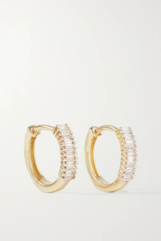 Stone and Strand Up and Down Gold Diamond Hoop Earrings
