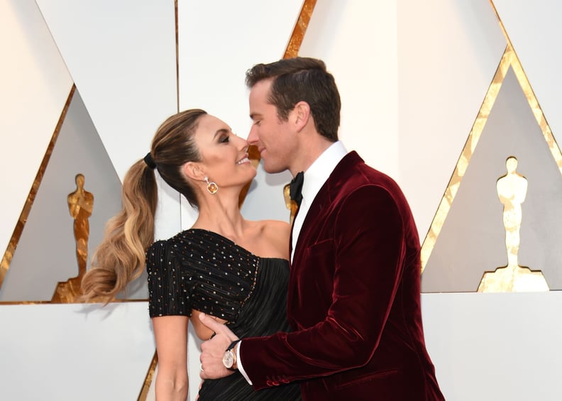Elizabeth Chambers and Actor Armie Hammer arrive for the 90th Annual Academy Awards on March 4, 2018, in Hollywood, California.  / AFP PHOTO / VALERIE MACON        (Photo credit should read VALERIE MACON/AFP/Getty Images)