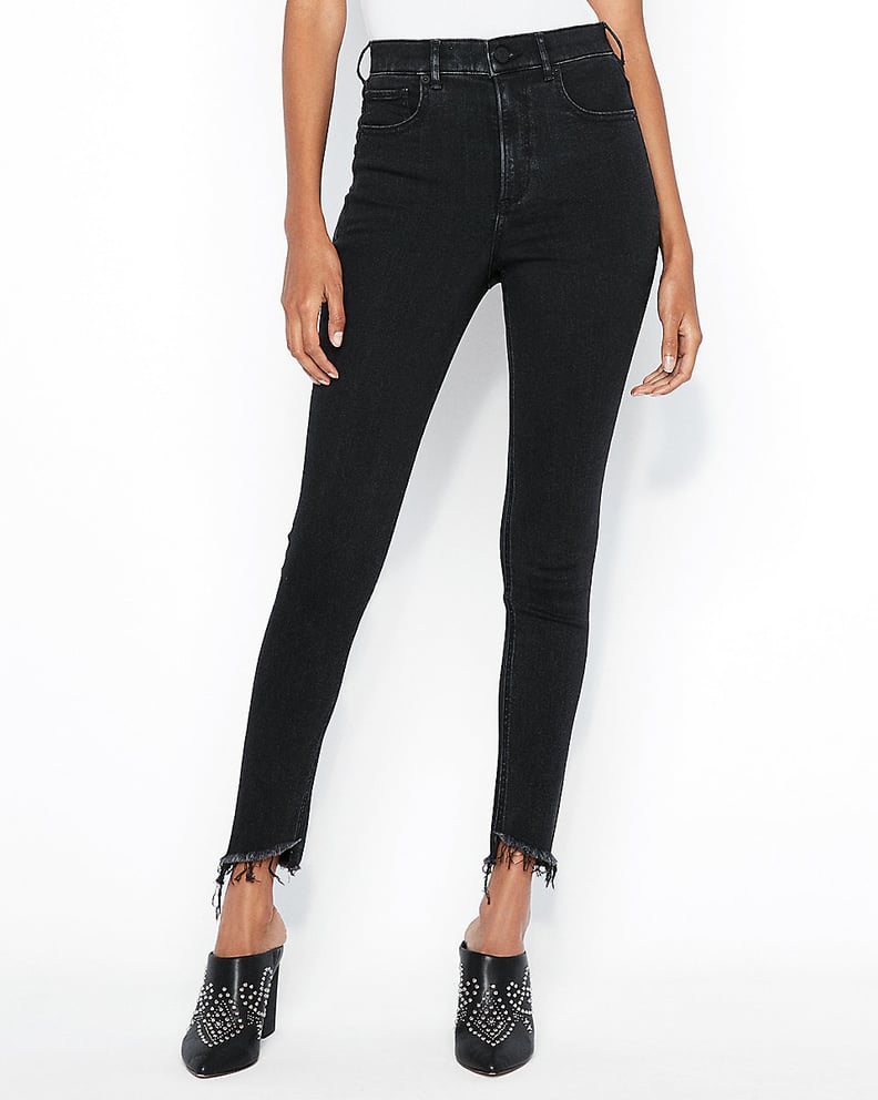 Super High Waisted Black Denim Perfect Ankle Jean Leggings