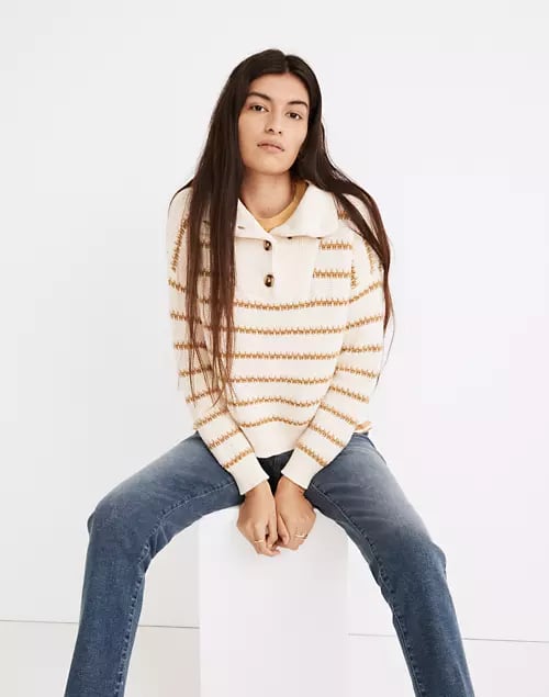 A Striped Sweater: Madewell Canby Button Mockneck Sweater