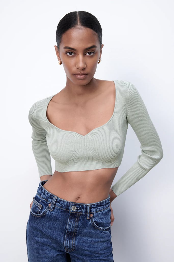 For a Sweetheart Neckline: Cropped Knit Top