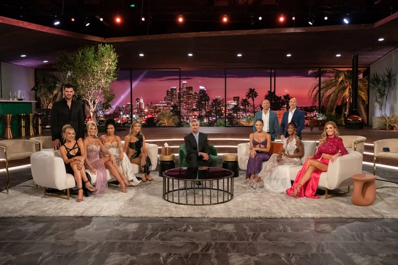Selling Sunset. (L to R) Mary Fitzgerald, Romain Bonnet, Emma Hernan, Bre Tiesi, Chrishell Stause, host Tan France, Amanza Smith, Jason Oppenheim, Brett Oppenheim, Chelsea Lazkani and Nicole Young from the Season 7 reunion show of Selling Sunset. Cr. Greg