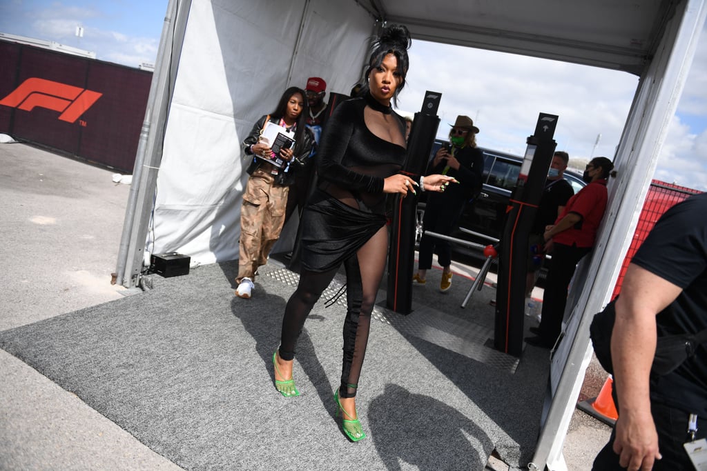 Megan Thee Stallion's Velvet Catsuit at the Grand Prix