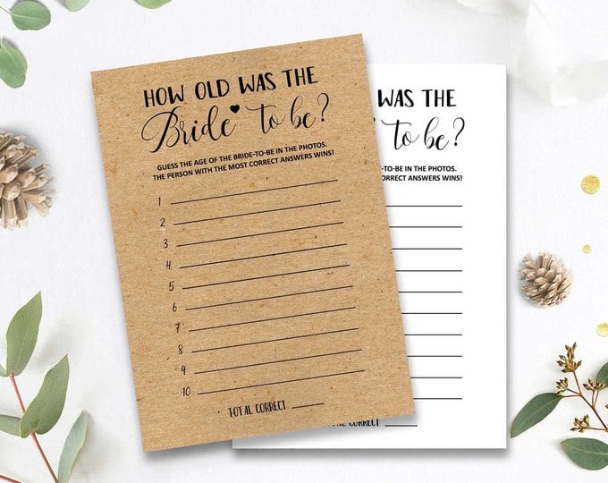 How Old Was the Bride-to-Be Printable Bridal Shower Game