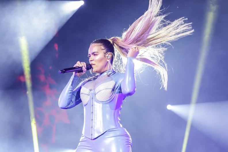 MIAMI, FL - OCTOBER 04:  Karol G performs during Gloria Trevi's Diosa de La Noche Tour at American Airlines Arena on October 4, 2019 in Miami, Florida.  (Photo by John Parra/Getty Images)