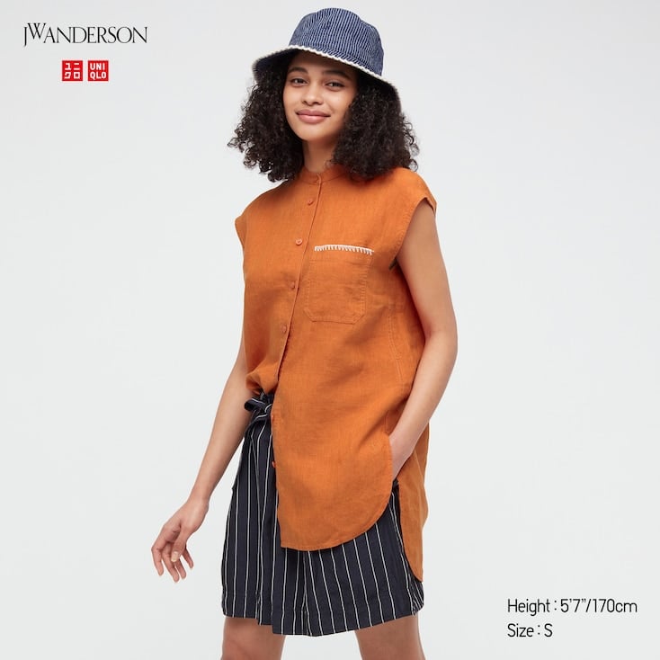 Linen Stand Collar Sleeveless Shirt