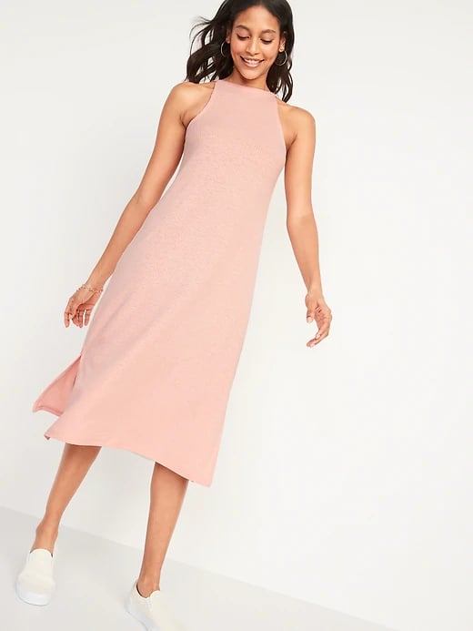 Old Navy Sleeveless Rib-Knit Linen-Blend Midi Shift Dress