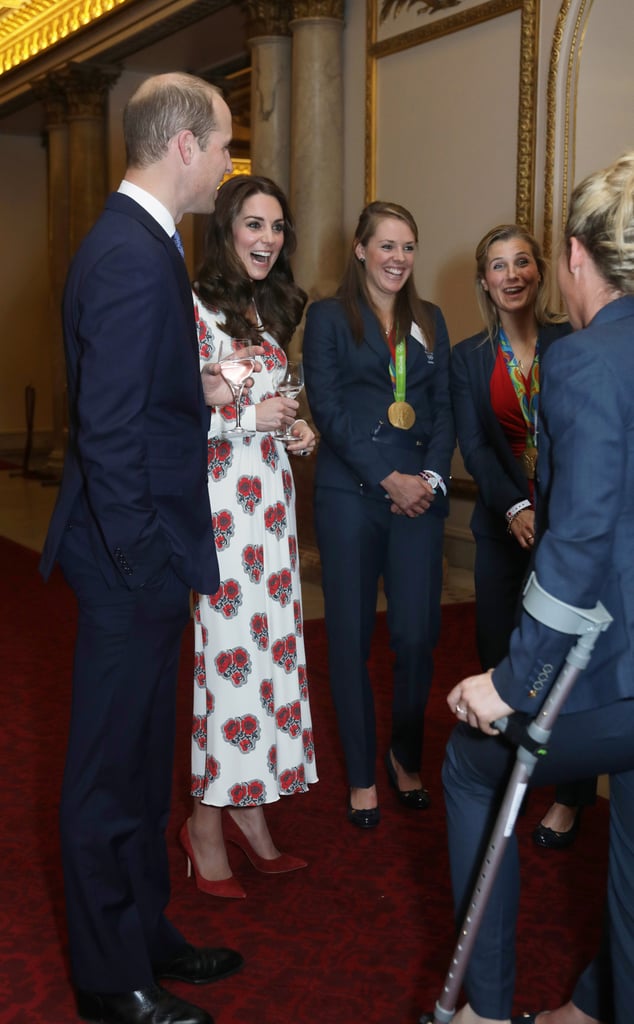 Three months later, Kate popped up in McQueen poppies for an Olympics reception at Buckingham Palace.