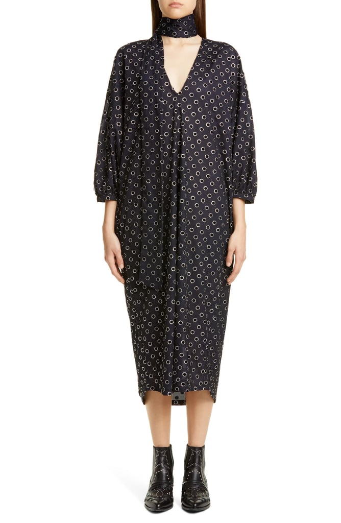 Roseanna Polka-Dot Midi Dress With Removable Scarf