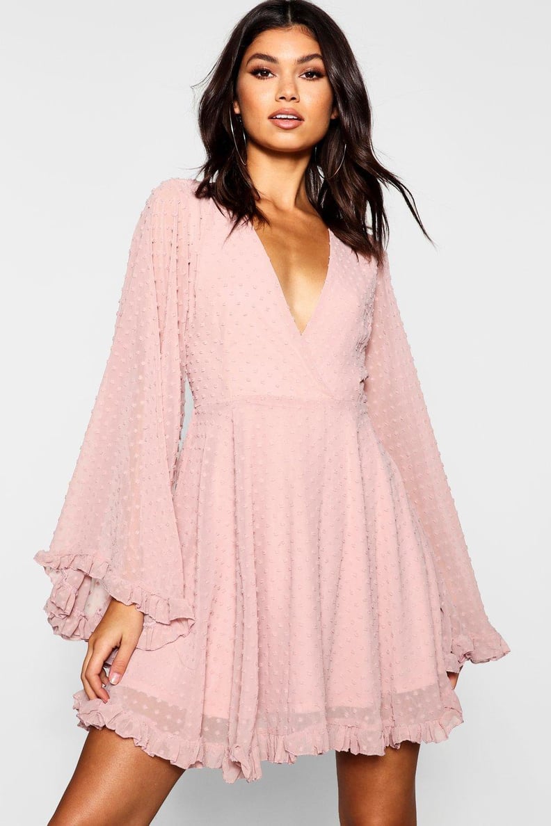 Dobby Chiffon Wide-Sleeve Skater Dress