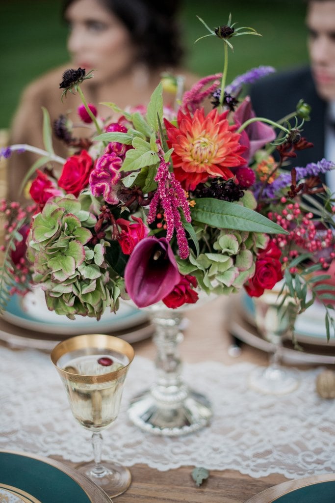 Hydrangea, calla lily, chrysanthemum, amaranth, and celosia