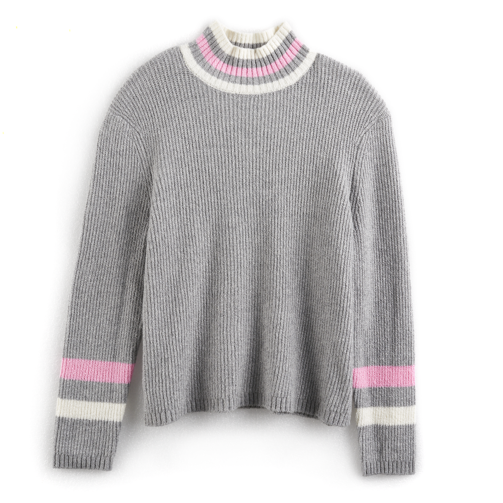 Striped Mockneck Sweater in Heather Gray