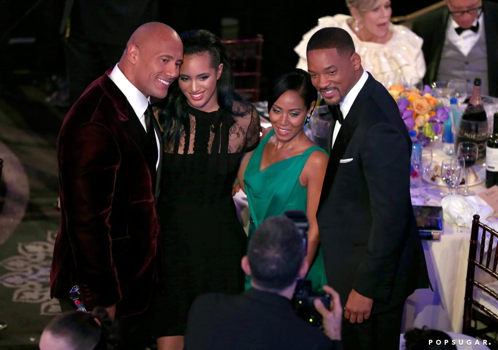 Dwayne Johnson and his daughter Simone posed for photos with Will and Jada Pinkett Smith.