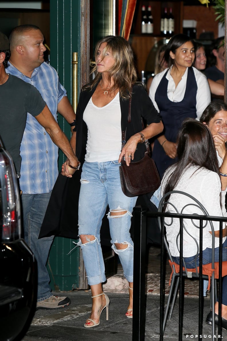 Jennifer Aniston Wore a Pair of Distressed Boyfriend Jeans During Date Night