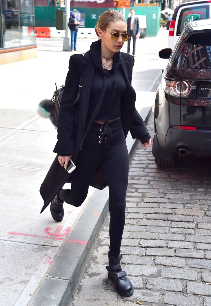 Gigi Hadid Wearing Black Boots | April 2017 | POPSUGAR Fashion