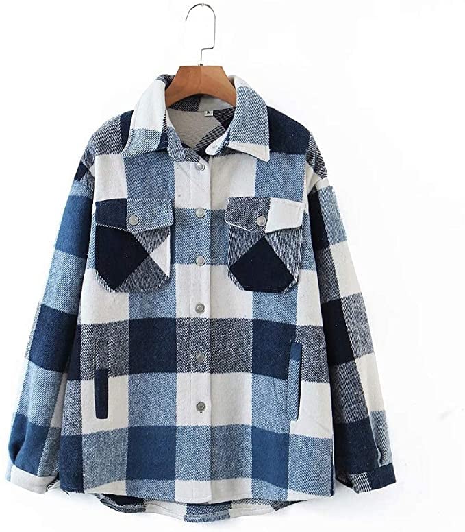 Casual Wool-Blend Plaid Shacket