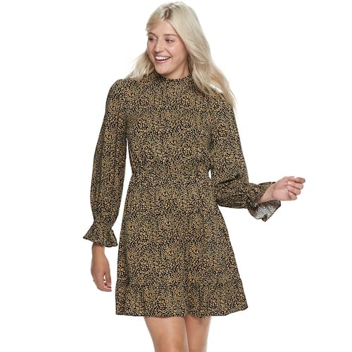 POPSUGAR Print Ruffle Mockneck Mini Dress