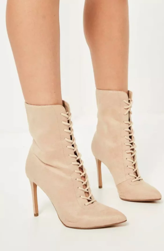 Missguided Nude Lace-Up Ankle Boots