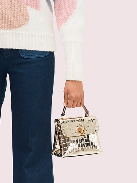 Romy Metallic Croc-Embossed Mini Top-Handle Bag