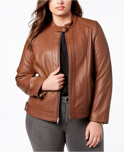 Cole Haan Plus Size Leather Moto Jacket